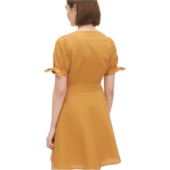 Gap Linen V-Neck Dress Women's S | Desert Sunset Gold, Tie Sleeve | NWT - Picture 2 of 16